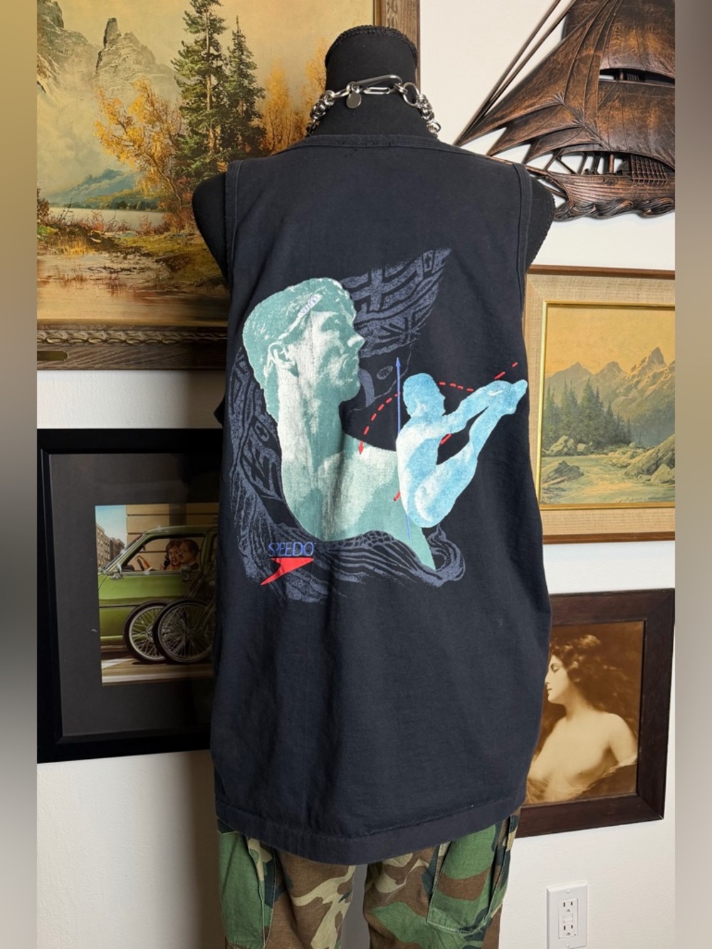 Vintage 80s-90s Black Speedo "Diver" Design Tank Top XL
